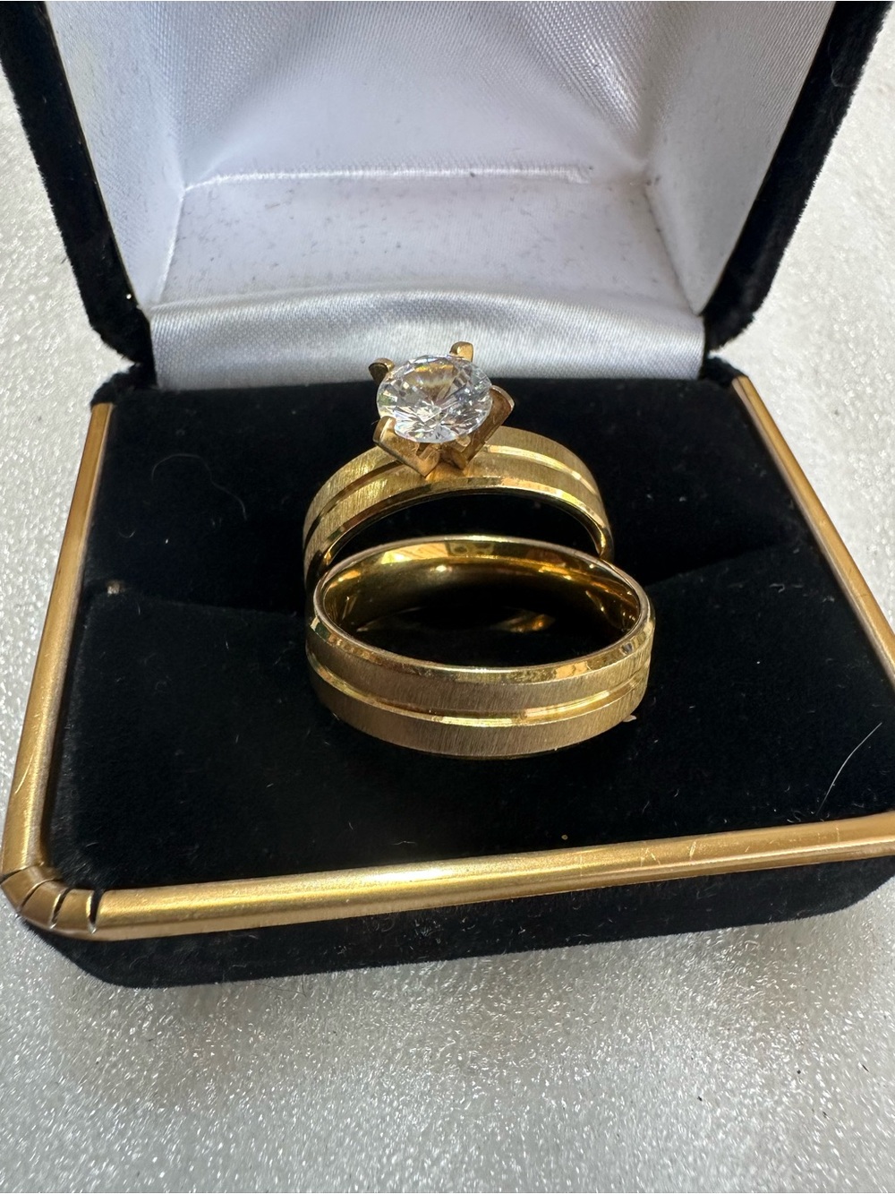 Gold Solitaire Engagement Ring with Matching Band - Gold